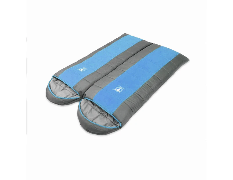Double Camping Envelope Twin Sleeping Bag Thermal Tent Hiking Winter -15° C - blue