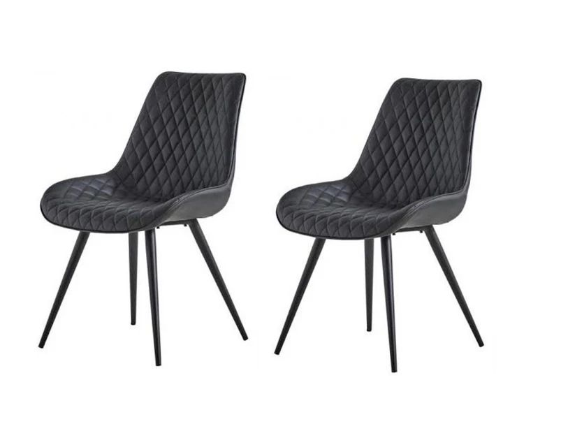 Diamond Dining Chairs x 2 - Black - Upholstered Synthetic