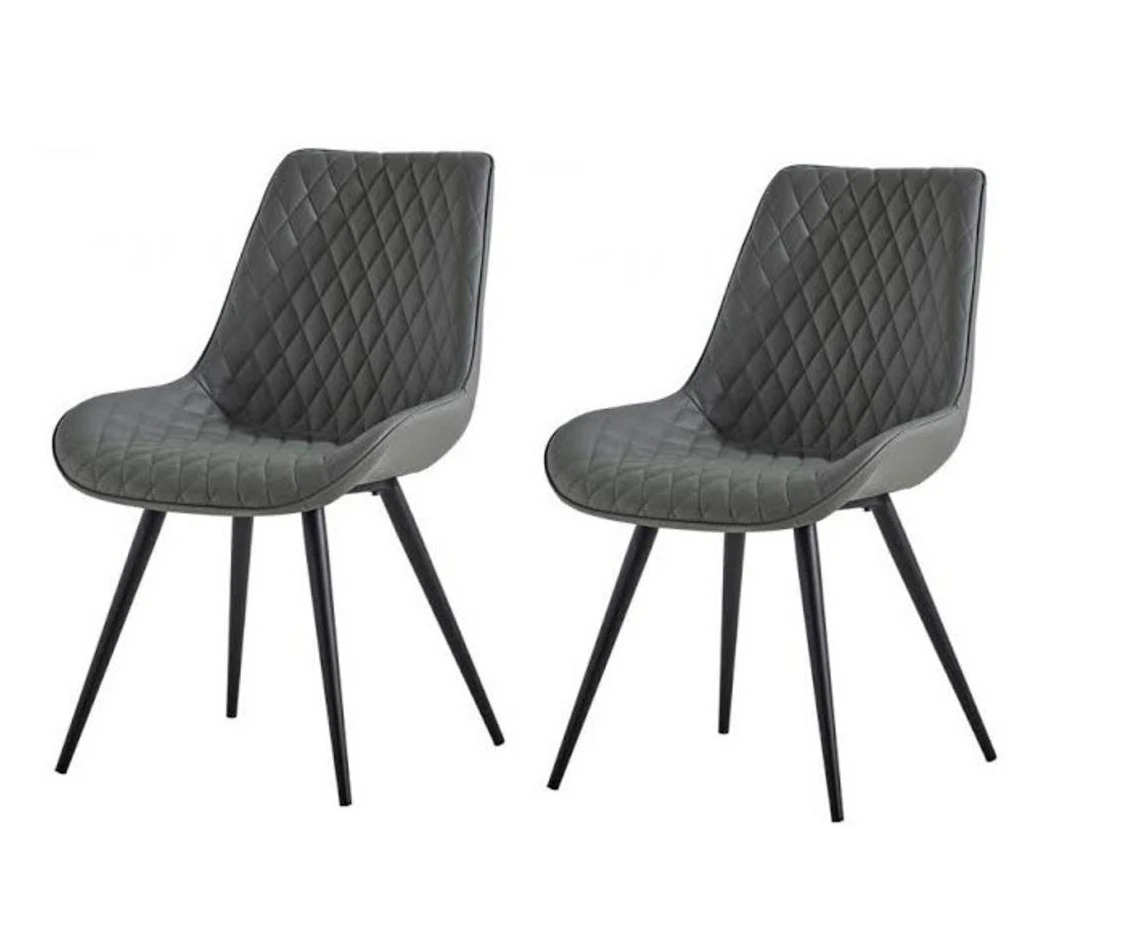 Diamond Dining Chairs x 2 - Grey - Upholstered Synthetic