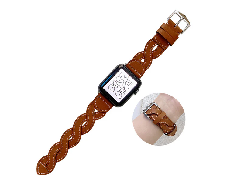Strapmall Twist Leather Strap for Apple Watch Series SE/7/6/5/4/3/2/1-Brown