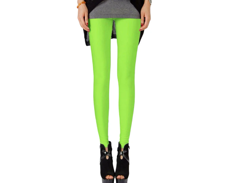 Womens Shiny Neon Leggings Fluro Stretch Metallic Pants Black Pink Dance  Yoga Polyester/Spandex - Lime Green