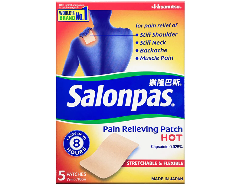 Salonpas Pain Relief Hot Patch 7cm x 10cm 5 Pack