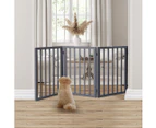 Wooden Pet Gate Dog Fence Retractable Barrier Portable Door 3 Panel Grey