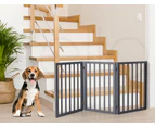 Wooden Pet Gate Dog Fence Retractable Barrier Portable Door 3 Panel Grey