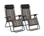 Costway 2x Zero Gravity Recliner Outdoor Sun Lounge Folding Beach Chairs Patio Yard Terrace w/Adjustable Headrest Grey
