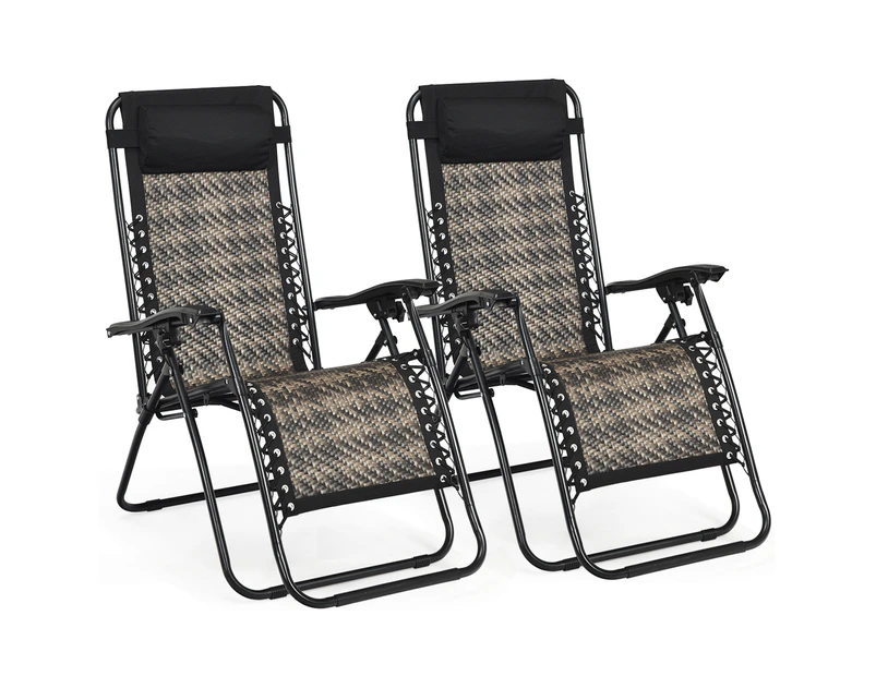 Costway 2x Zero Gravity Recliner Outdoor Sun Lounge Folding Beach Chairs Patio Yard Terrace w/Adjustable Headrest Grey