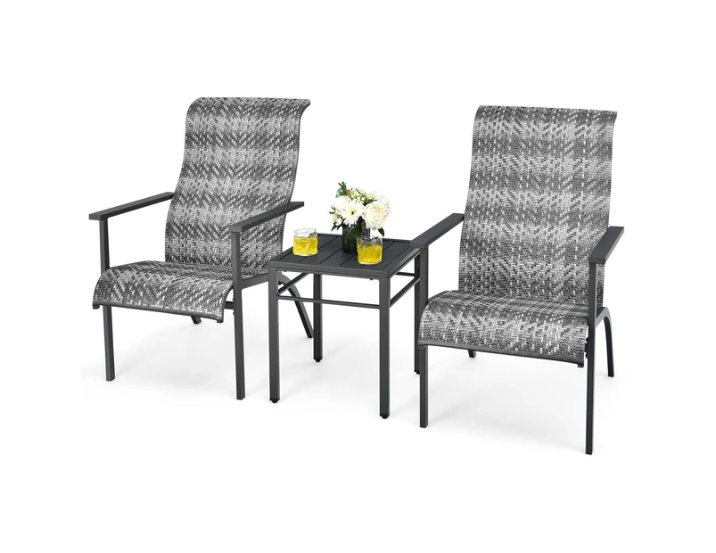 Costway 3-Piece Outdoor Furniture Set Patio Lounge Set Garden Rattan Dining Chairs Glass Table Cafe Bar Bistro Yard