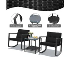 Costway 3pc Outdoor Rattan Rocking Chairs Set Patio Furniture Lounge Setting Glass Coffee Table Garden Bistro Yard Black