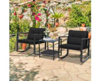 Costway 3pc Outdoor Rattan Rocking Chairs Set Patio Furniture Lounge Setting Glass Coffee Table Garden Bistro Yard Black