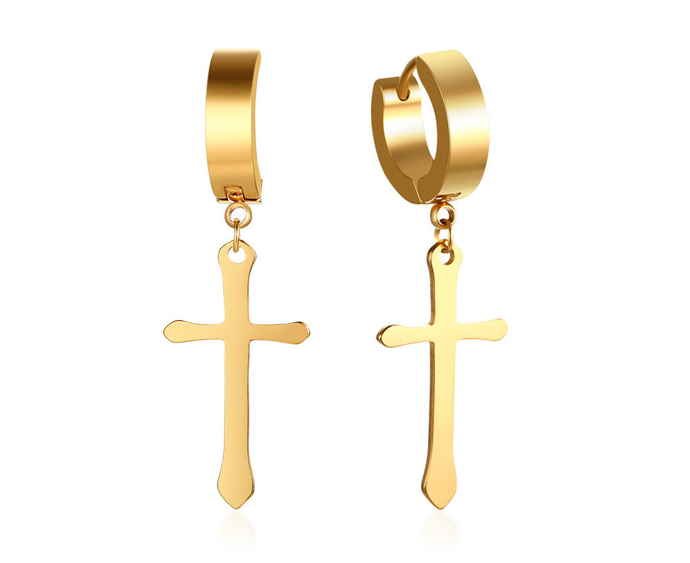 Cross earrings on sale men gold