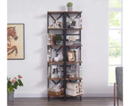 HOMFURN 6 Tier Corner Shelf,Metal Black Bookcase, Corner Bookcase, Tall Bookshelf Storage Display Unit for Home Office, Rustic Brown