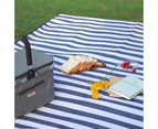Foldable Waterproof Picnic Blanket for Outdoors with Luxury PU Leather Carrier Large  3 Layered Picnic Rug Mat - Blue & White Stripe