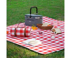 Foldable Waterproof Picnic Blanket for Outdoors with Luxury PU Leather Carrier Large  3 Layered Picnic Rug Mat - Wine Gingham