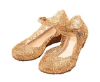 (11.5 M US Little Kid, Gold) - L-Peach Princess Girls' Cute Sparkle Sandals Fancy Dress up Jelly Party Dancing Cosplay Shoes