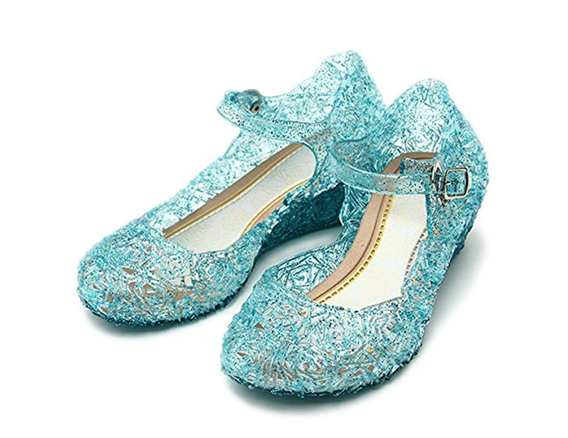 (10.5 M US Little Kid, Blue) - L-Peach Princess Girls' Cute Sparkle Sandals Fancy Dress up Jelly Party Dancing Cosplay Shoes