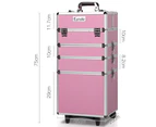 Embellir Makeup Case Beauty Trolley Cosmetic Organiser Box Travel Wheels Pink