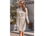 Azura Exchange Apricot Long Sleeve Tie Waist Turtleneck Pullover Sweater Dress