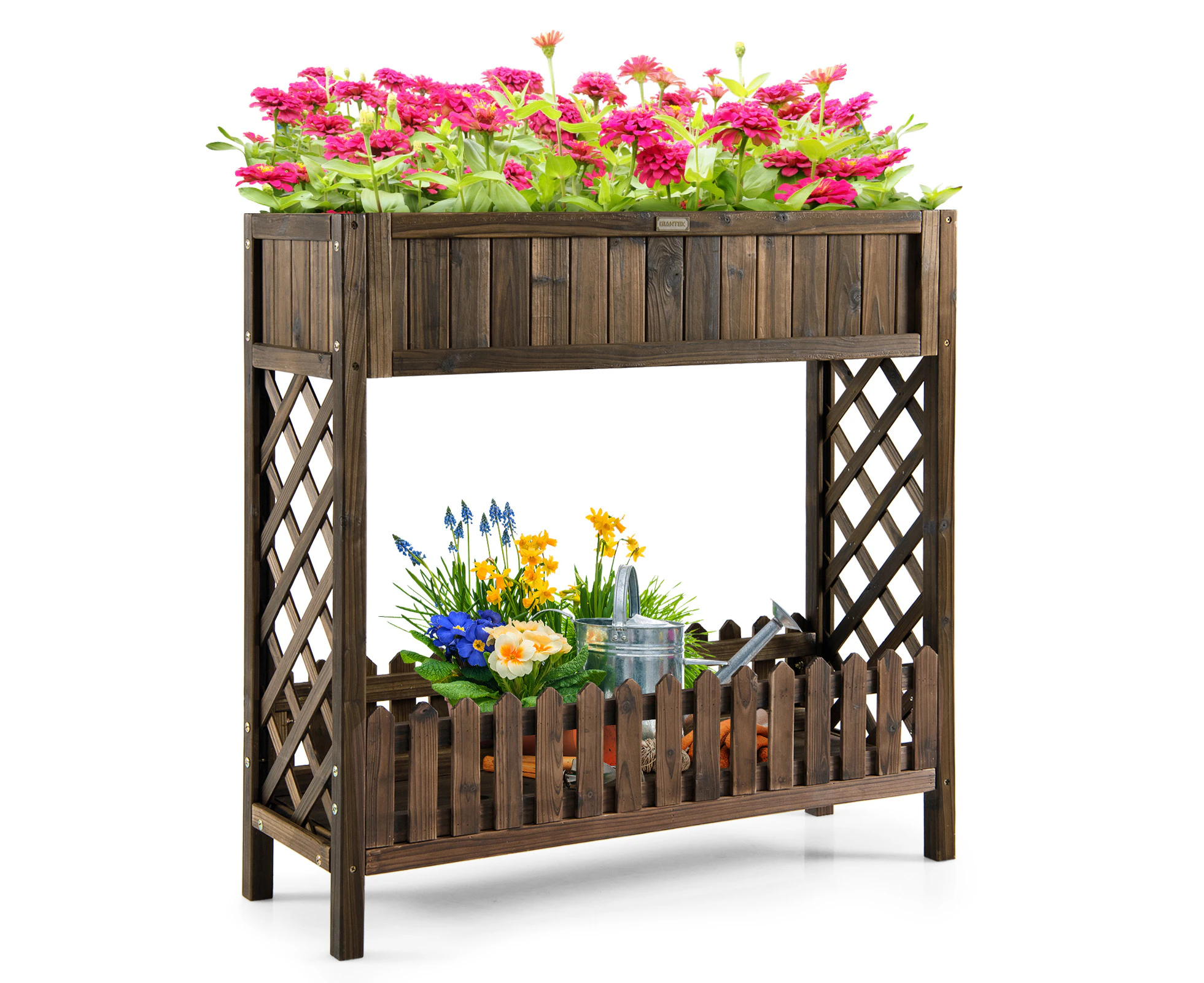 Giantex Elevated Garden Bed Wood Raised Planter Box w/Storage Shelf Flower Vegetable Herbs Pot Outdoor Patio Yard 123cmx75.5cmx81cm