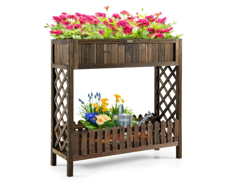 Giantex Elevated Garden Bed Wood Raised Planter Box w/Storage Shelf Flower Vegetable Herbs Pot Outdoor Patio Yard 123cmx75.5cmx81cm