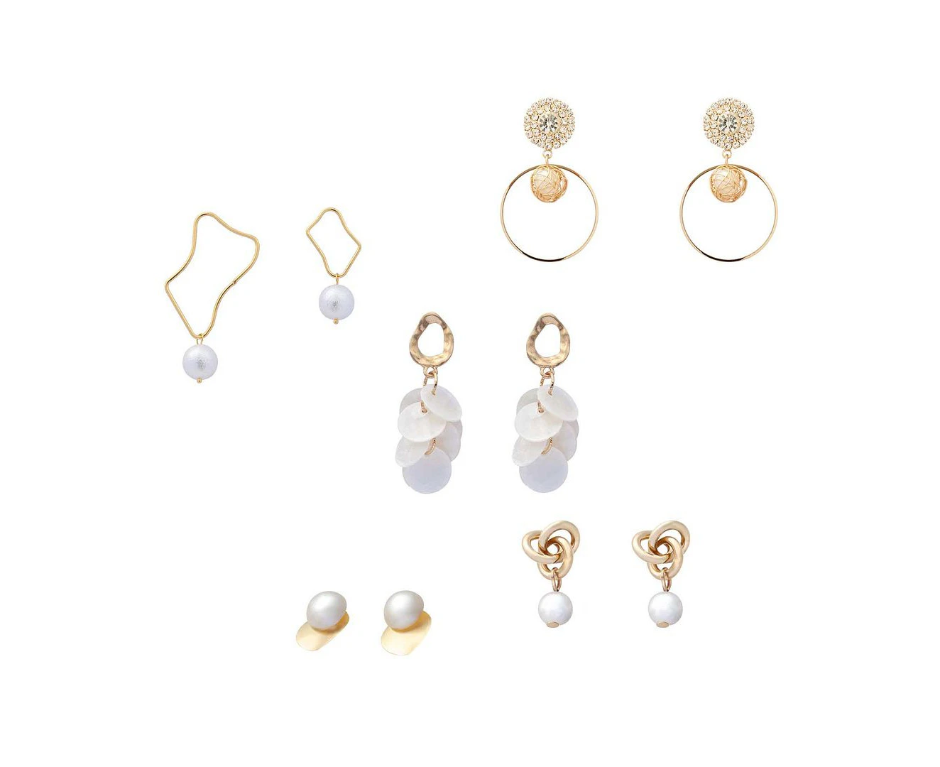 5 Pairs Fashion Golden Pearl Tassel Drop Earrings Studs Women Girls Wedding Party Gift Dress