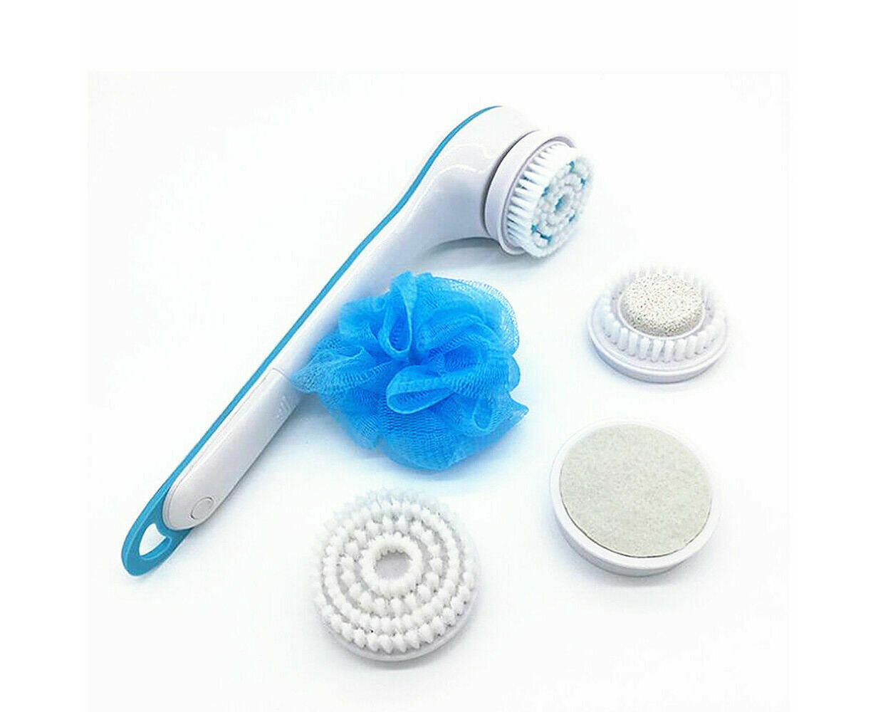 Electric Bath Shower Brush Spinning Spa Body Massage with 5 Heads White ...