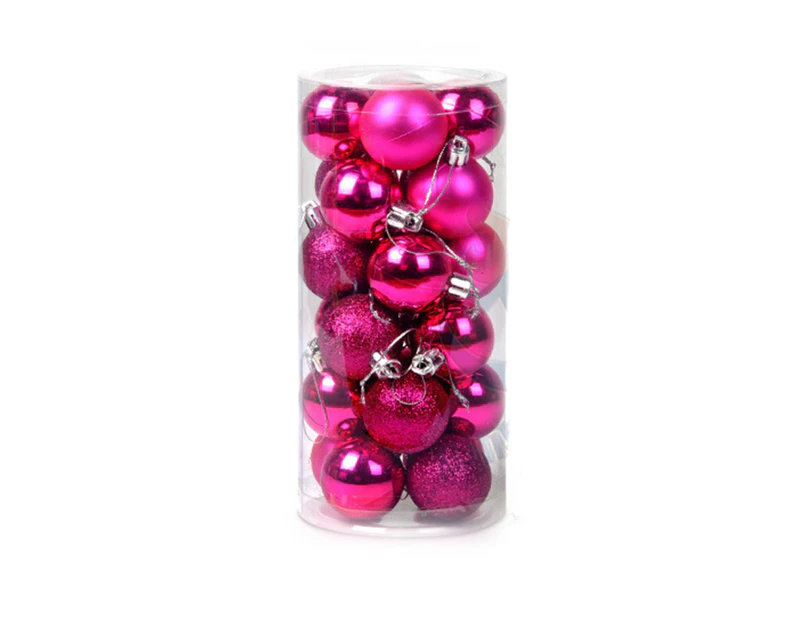 24Pcs Christmas Balls Glitter Anti-fade Plastic Christmas Tree Decor Balls for Home Rose Red 8cm