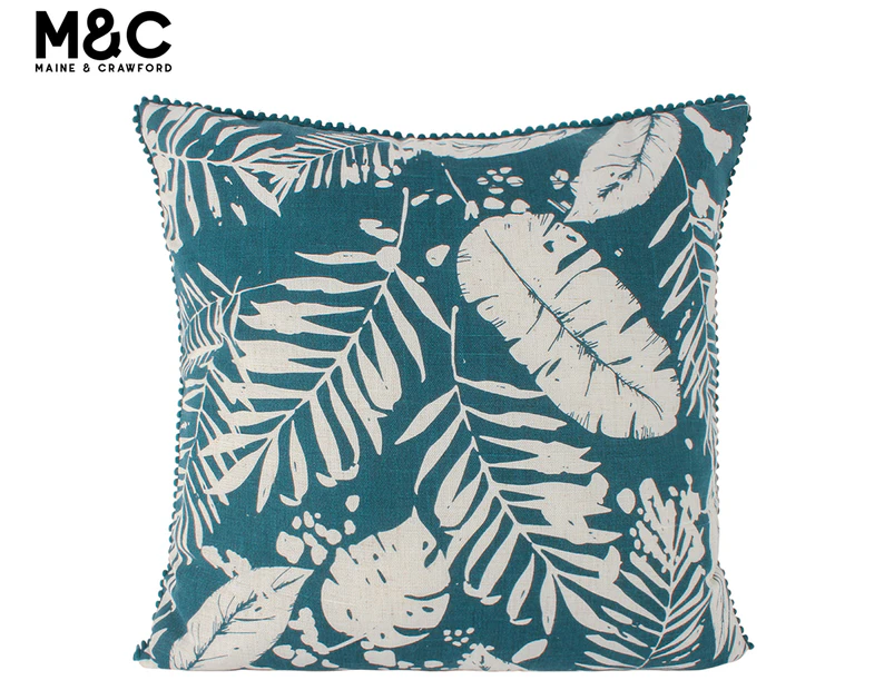 Maine & Crawford 45x45cm Berwin Leaf Print Linen Filled Cushion w/ Frill - Emerald/White