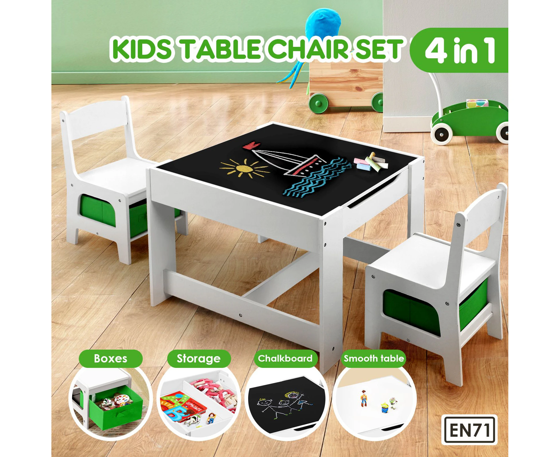 Kidbot Childrens Lego Table and Chair Set 2 in 1 with Chalkboard Wooden Kids Multifunctional Desk Activity Play Centre