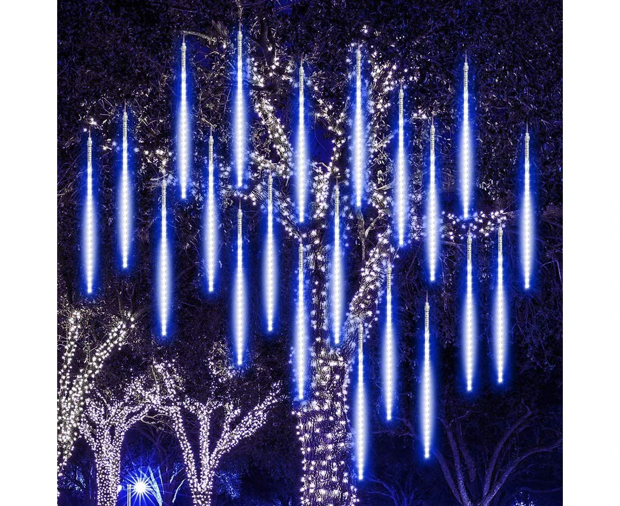 Meteor Shower Lights Waterproof LED Falling Rain Lights 192 LEDs 11.8 inch 8 Tubes Outdoor Christmas for Party Wedding Garden Xmas Tree Holiday, Blue