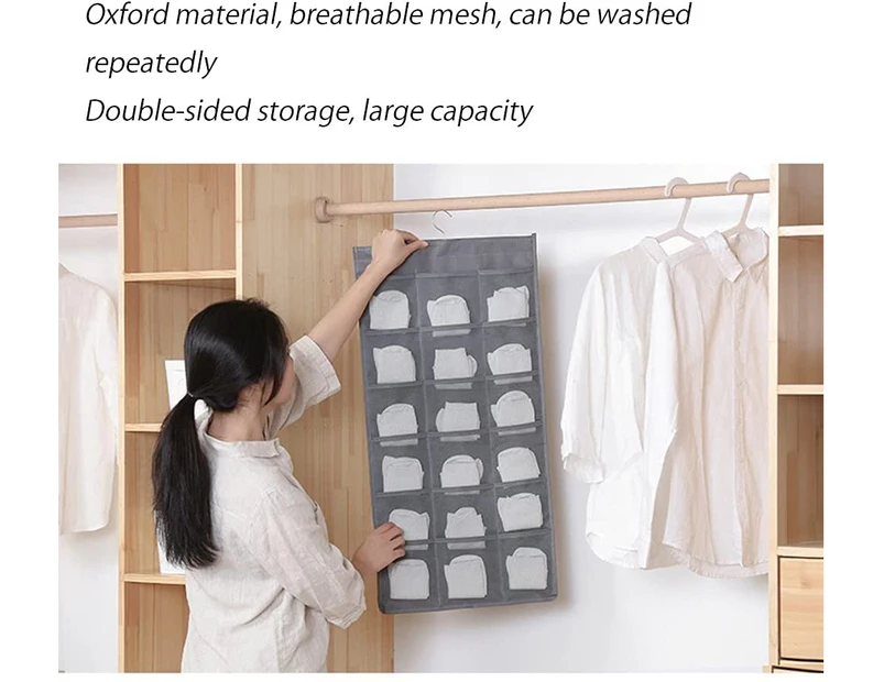 Hanging Closet Dual-Sided Pocket Bag Storage Organiser for Underwear Bra Socks, 30 Pockets