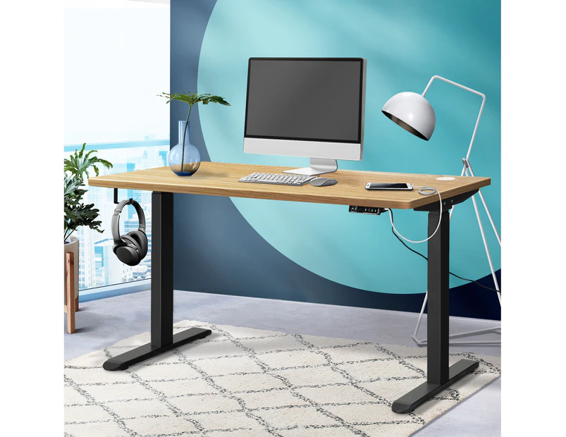 Oikiture Height Adjustable Standing Desk Electric Dual Motor Sit Stand Up 120cm - Oak