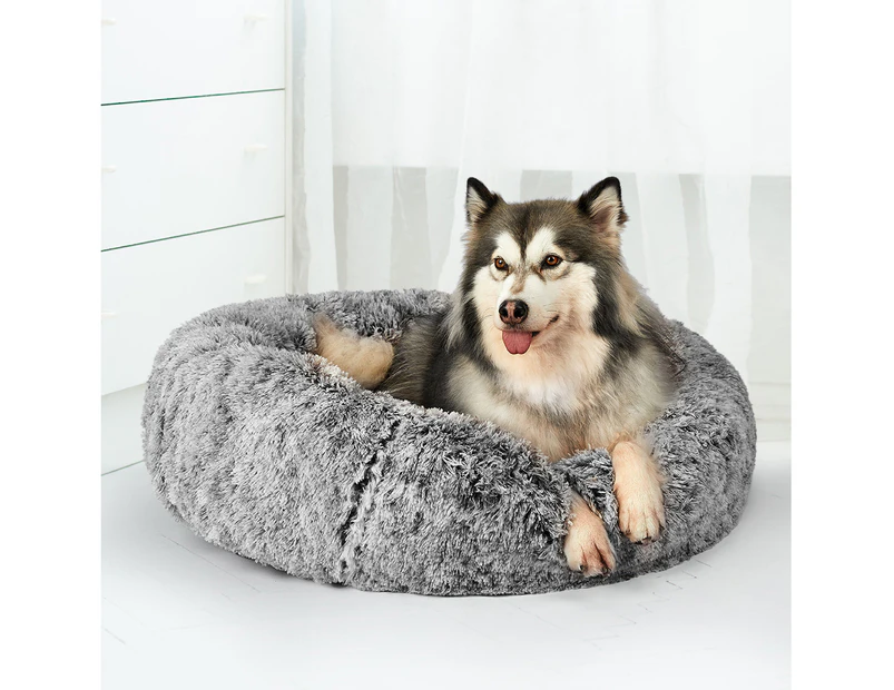 Pawz Pet Bed Cat Dog Donut Nest Calming Mat Soft Plush Kennel Charcoal Size L