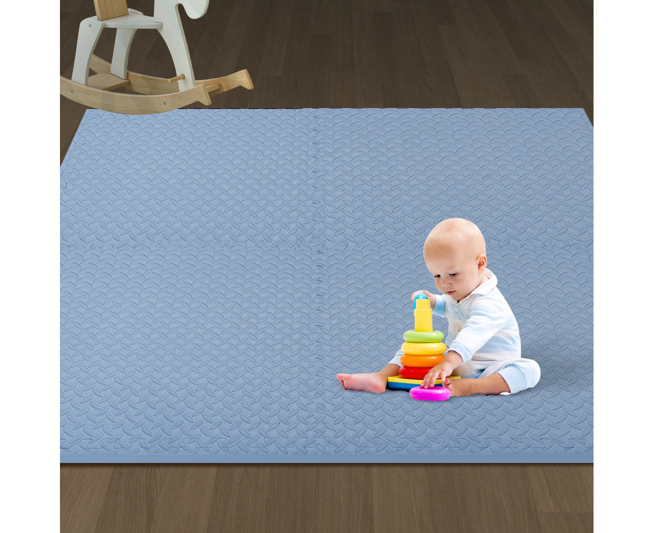 Bopeep EVA Foam Kids Play Mat Floor Kid Crawling Interlocking Home Blue 60x60