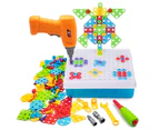 Creative Mosaic Drill Set for Kids , Kids Electric Drill and Screw Puzzle Set for Girls and Boys STEM Building Toys, 3-8 Years Old Drilling Toy