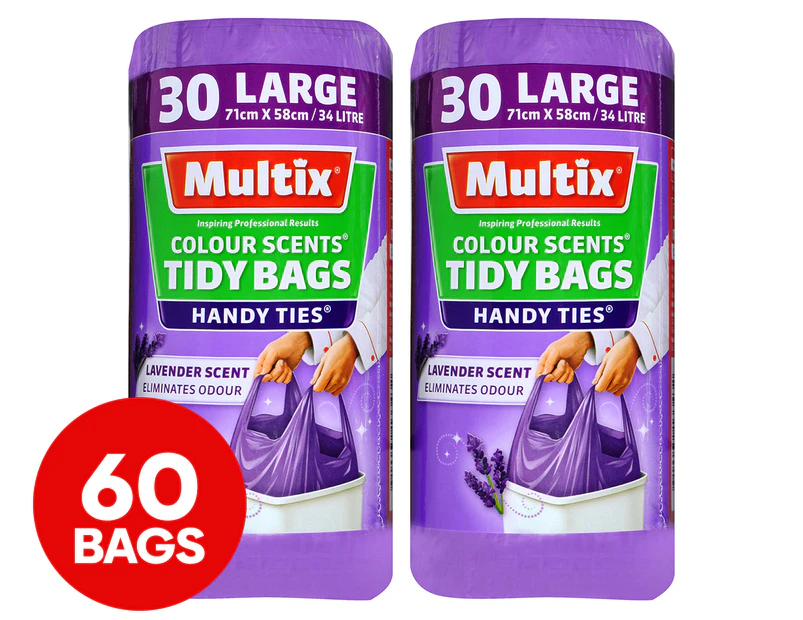 2 x 30pk Multix Large 34L Colour Scents Lavender Handy Ties Tidy Bags
