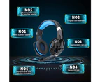 Stereo Gaming Headset, Noise Cancelling Over Ear Headphones with Mic, LED Light, Bass Surround, Soft Memory Earmuffs for Laptop Games - Black blue
