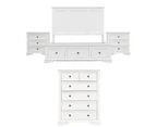 Celosia 4pc King Bed Frame Bedroom Suite Timber Bedside Tallboy Package - White