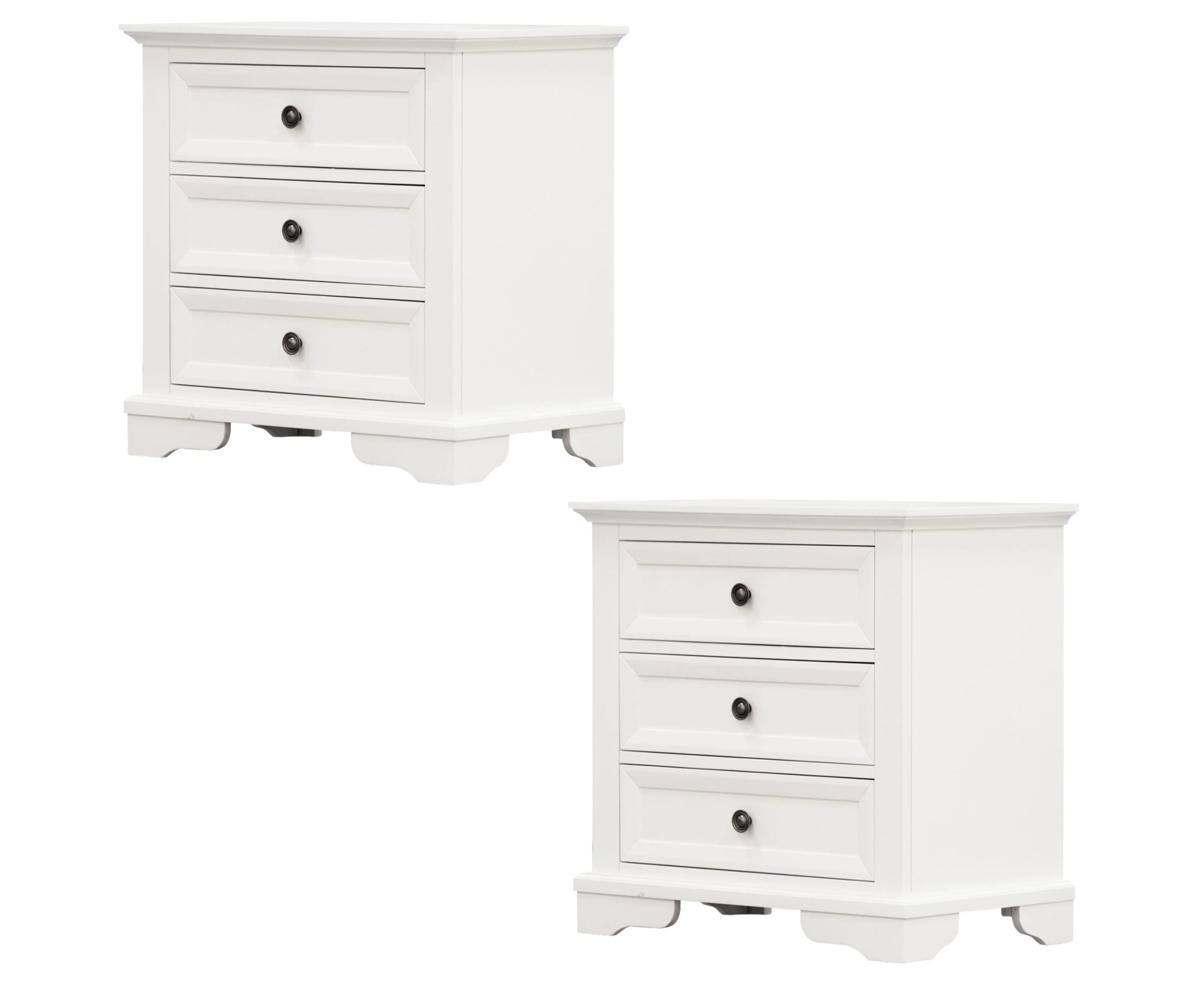 Celosia Bedside Table Set of 2pcs - 3 Drawers Storage Cabinet Nightstand - White