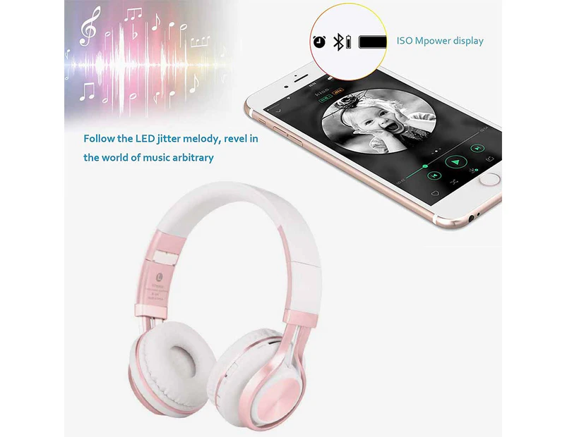 Bluetooth Headphones, Folding Stereo Wireless Bluetooth Headphones Over Ear with Microphone and Volume Control - Pink
