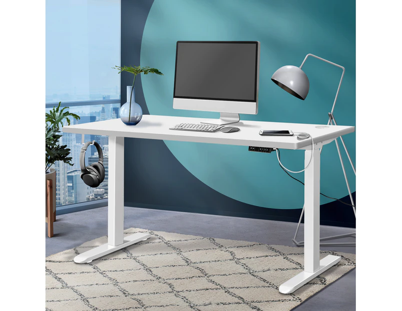 Oikiture Standing Desk Electric Dual Motor Sit Stand Up Height Adjustable 140cm - White
