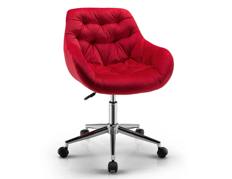 Giantex Velvet Vanity Chair Height Adjustable Home Office Swivel Chair w/ Upholstered Seat & Tufted Surface for Bedroom, Vanity, Study, Red