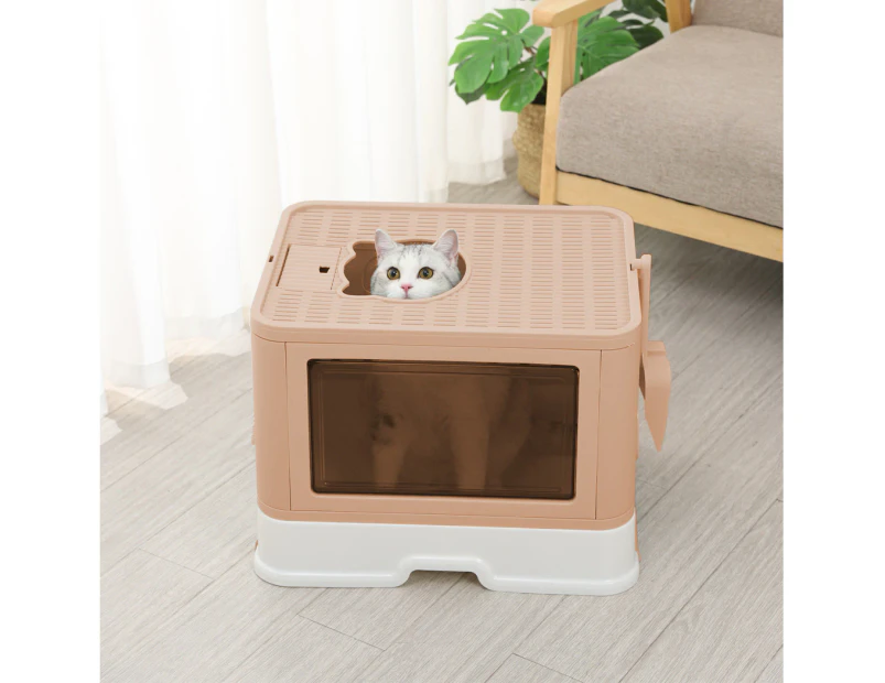 Pawz Foldable Cat Litter Box Tray Enclosed Kitty Toilet Hood Hair Grooming Pink