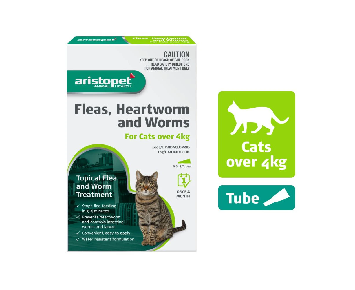 Aristopet Flea, Heartworm, Worms Spot On for Cats Over 4Kg 3 Pack