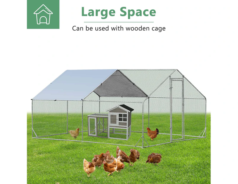 Costway Large Chicken Coop 4x3x1.95m Walk-in Cage Run Rabbit Hutch Outdoor Bunny Hen House Ferret Pet Enclosure Galvanized Steel