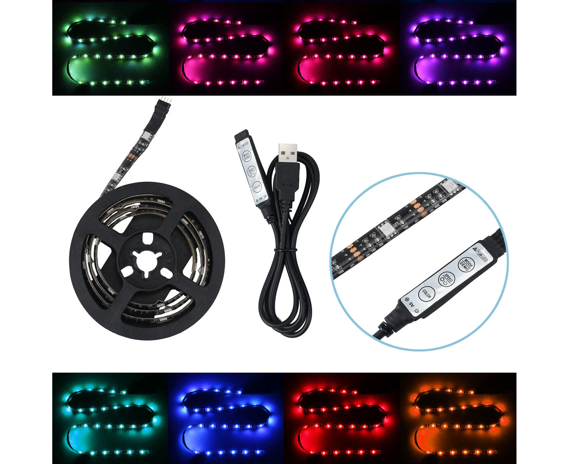 1M USB RGB 5050 LED Strip Light 5V TV Back Lamp Colour Changing Waterproof