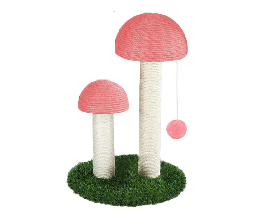 Miserwe Cat Scratching Post Mushroom Durable Sisal Board with Dangling Ball-Pink