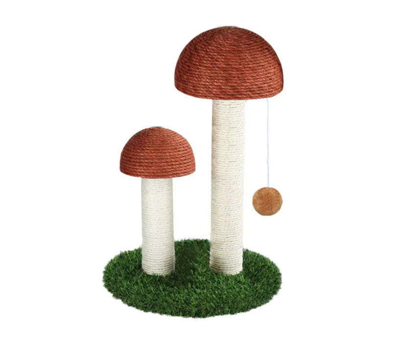 Miserwe Cat Scratching Post Mushroom Durable Sisal Board with Dangling Ball-Coffee