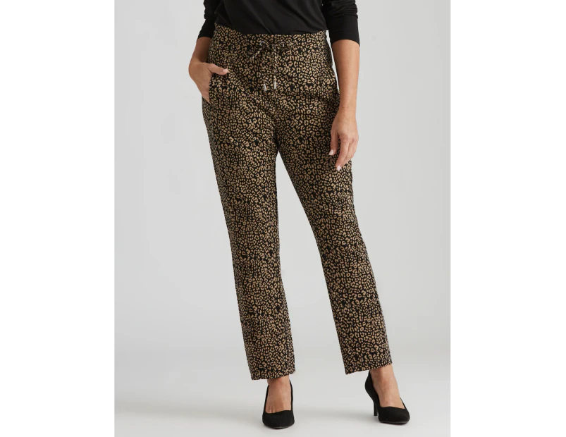 Millers Tapered Leg Joggers With Tie Front Pants - Womens - Animal Blk & Beige