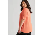 Autograph Knitwear Elbow Sleeve Ottoman Jumper - Womens - Plus Size Curvy - Moroccan Coral