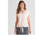 W.Lane Lace Tie Front Top - Womens - Soft Pink